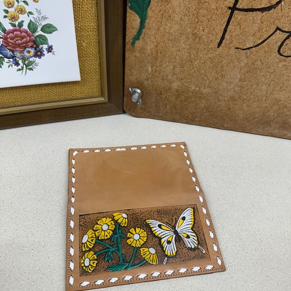 Vintage Butterfly Wallet Leather Bifold Check Book Yellow Green Floral - Picture 5 of 6